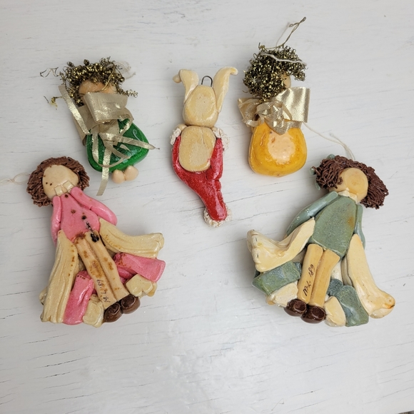 Vintage Christmas Ornaments Handmade Salt Dough Craft Set of 5 signed M.L. '89 - Picture 15 of 15